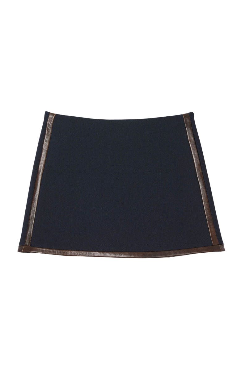 SANDRO Short skirt with leather bands, Alternate, color, Navy Blue