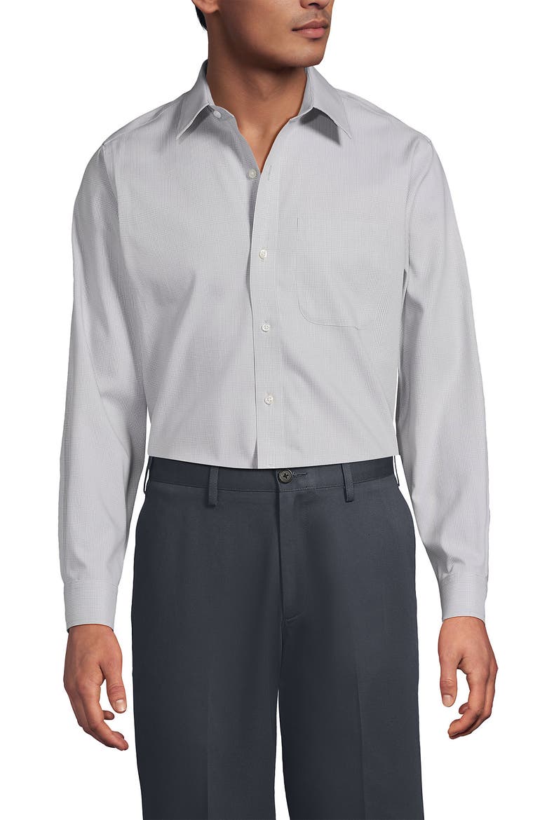No Iron Supima Cotton Pinpoint Straight Collar Dress Shirt, Main, color, Fog Gray Glen Plaid