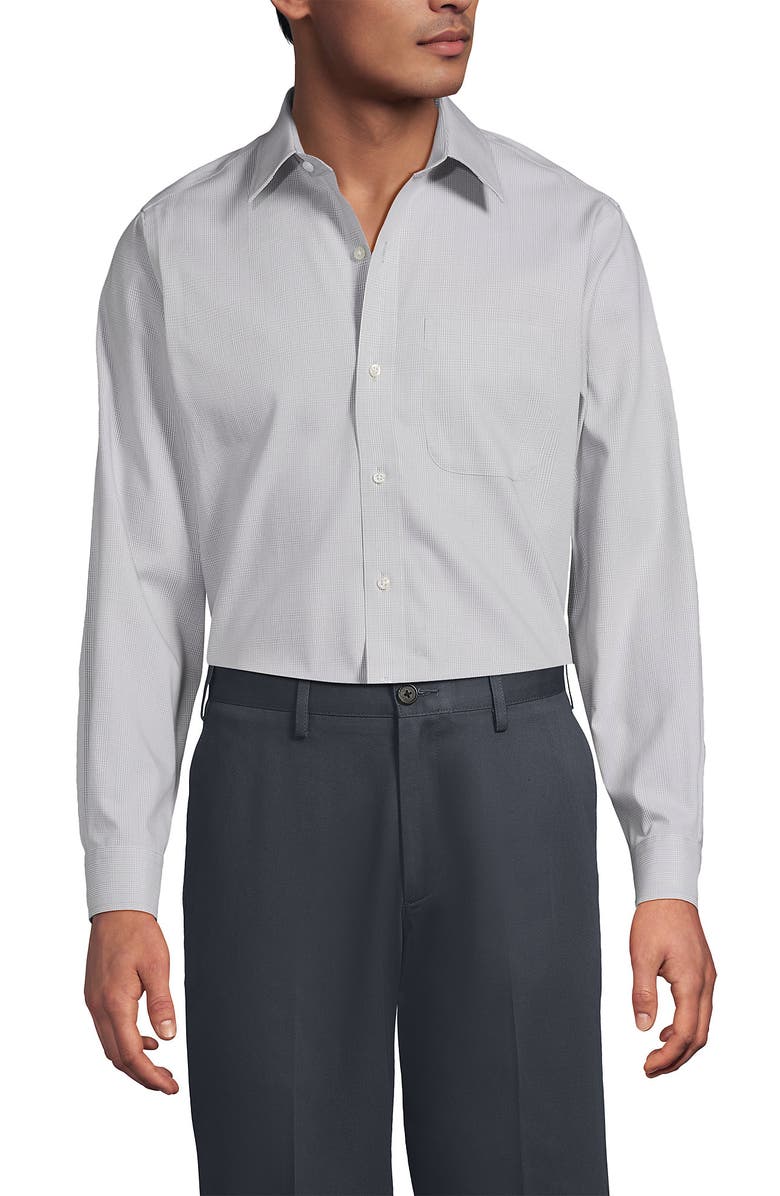 Lands' End No Iron Supima Cotton Pinpoint Straight Collar Dress Shirt, Main, color, Fog Gray Glen Plaid