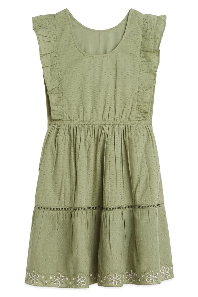 Kids' Clip Dot Ruffle Cotton Dress, Alternate, color, OIL GREEN
