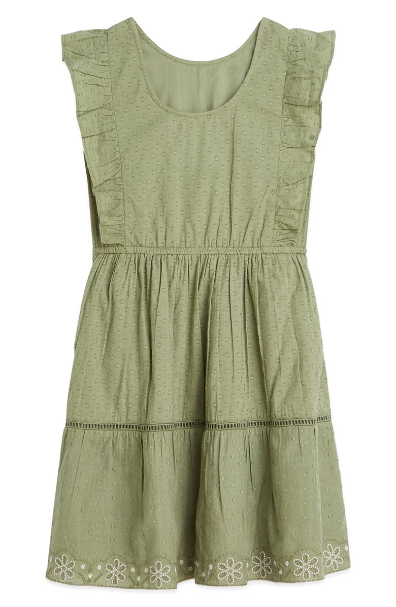 Scotch & Soda Kids' Clip Dot Ruffle Cotton Dress, Alternate, color, Oil Green