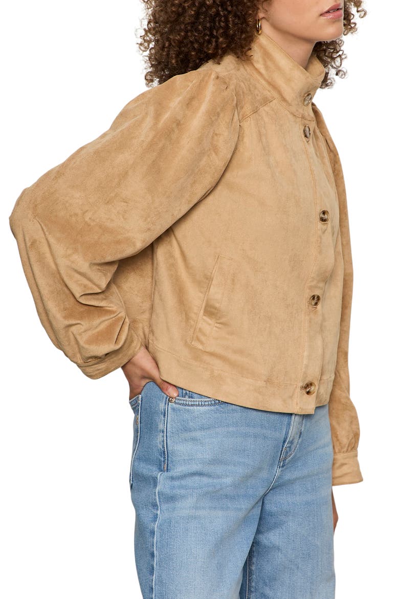 Puff Sleeve Faux Suede Jacket, Alternate, color, ANCIENT SCROLLS BROWN