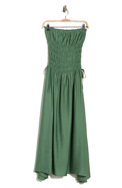 Strapless Satin Midi Dress