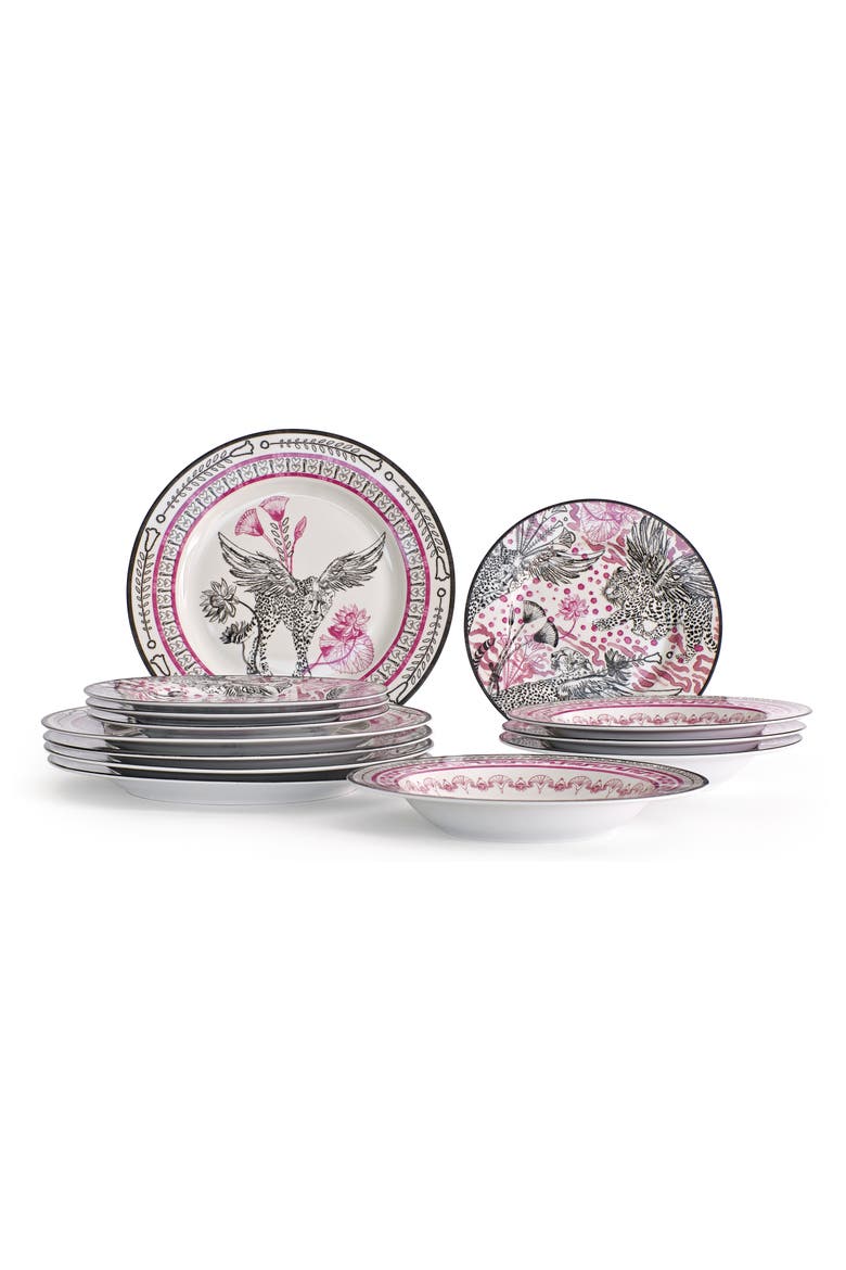 Serengeti Porcelain 12-Piece Dinnerware Set, Multicolored, Main, color, Multicolored