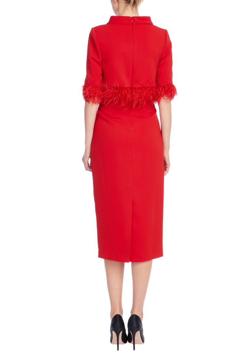 Ostrich Feather Trim Cocktail Dress, Alternate, color, RED