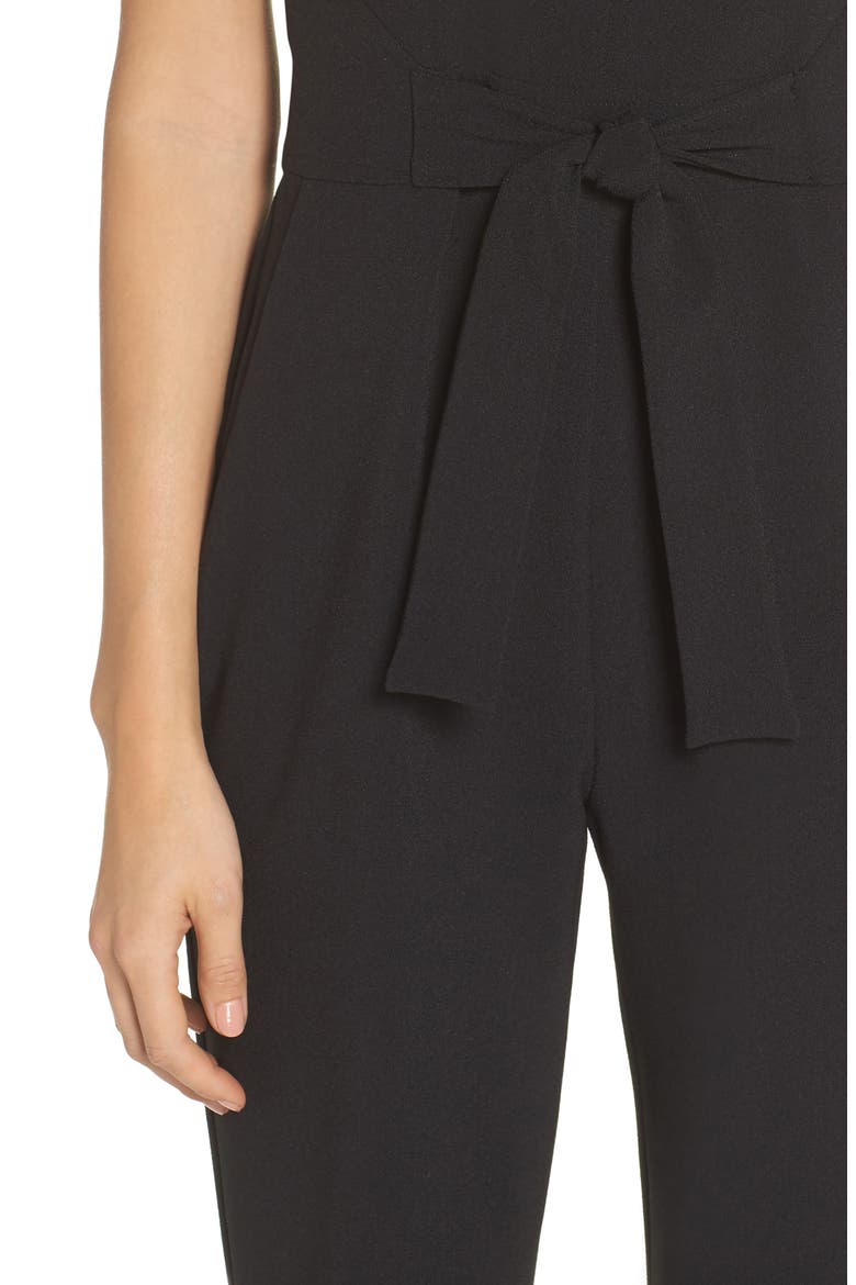 Tie Waist Crepe Jumpsuit, Alternate, color, BLACK