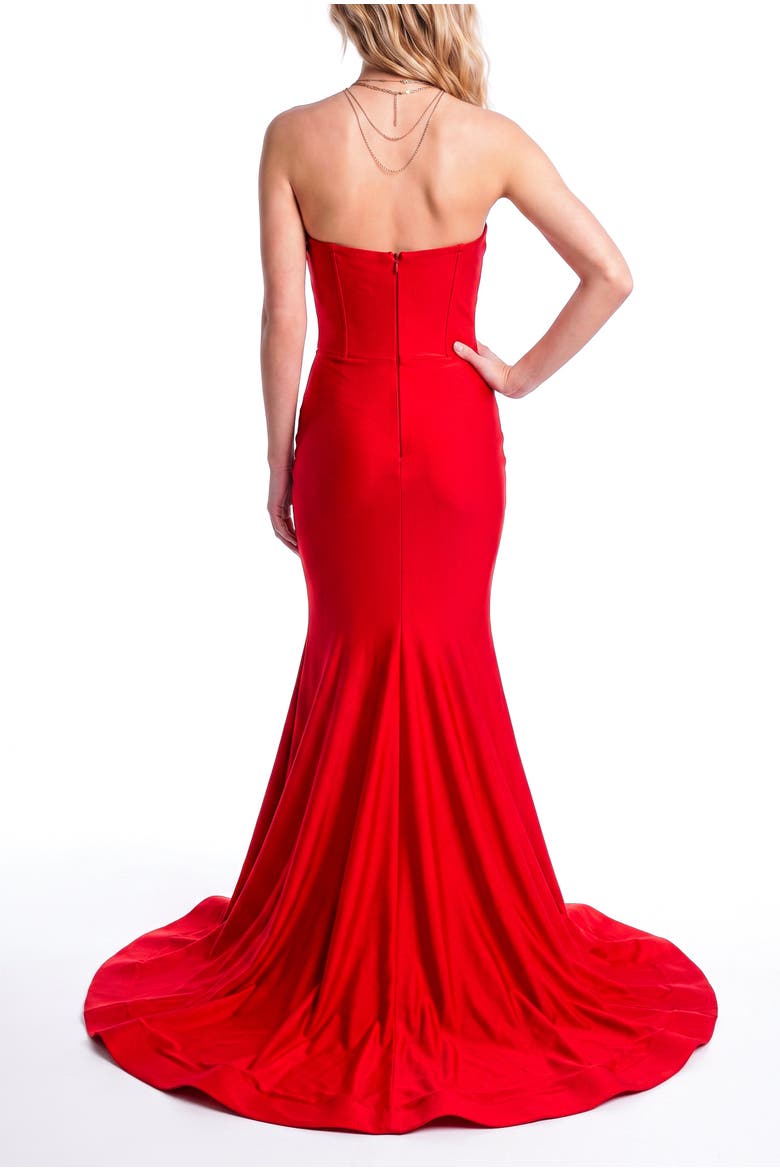 Strapless Satin Mermaid Evening Gown, Alternate, color, Red