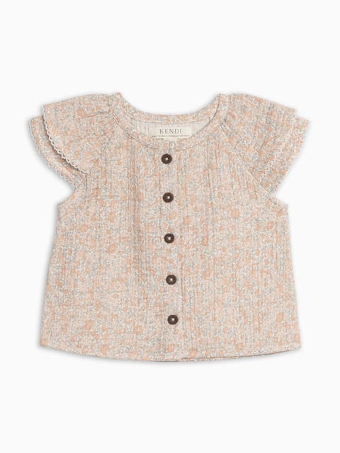 Organic Nelly Muslin Ruffle Sleeve Top