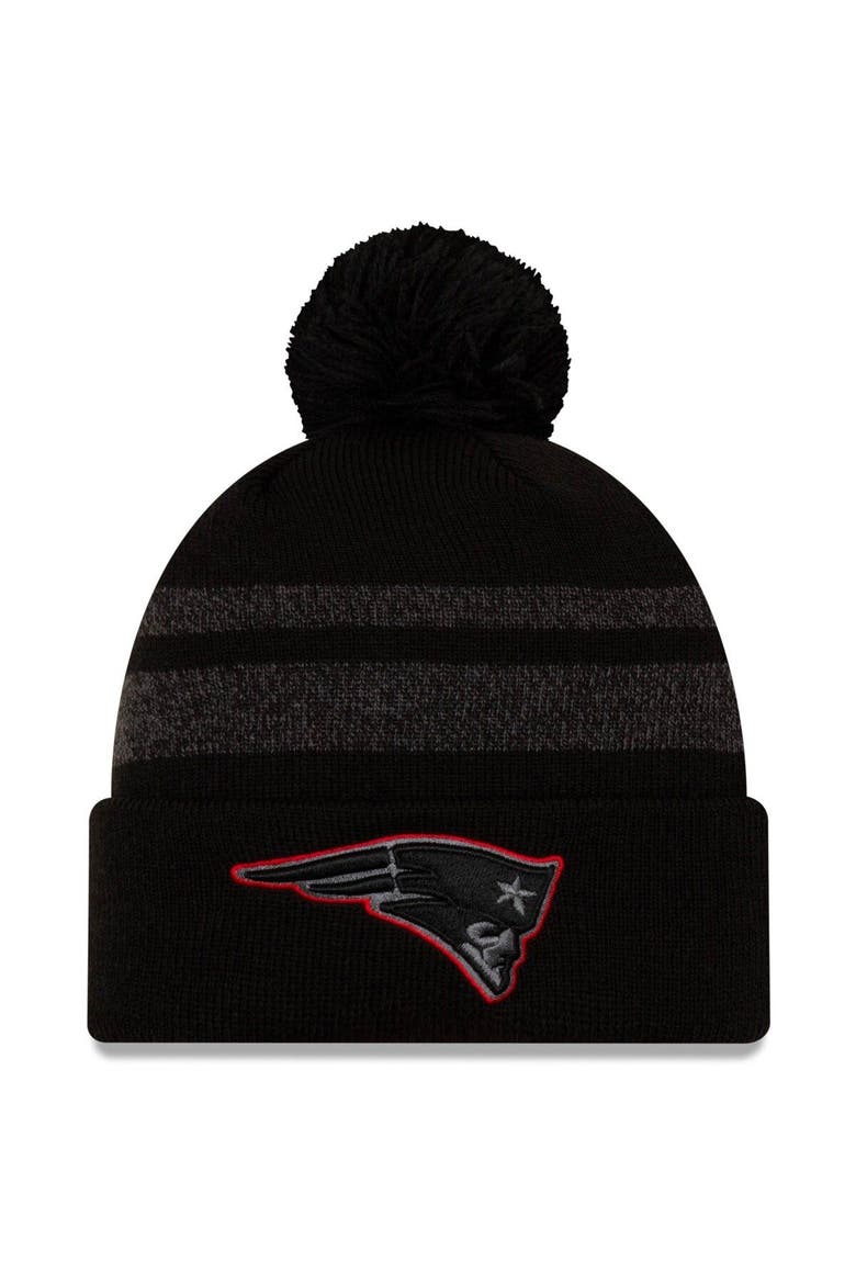 Men's New Era Black New England Patriots Dispatch Cuffed Knit Hat With Pom, Main, color, Black