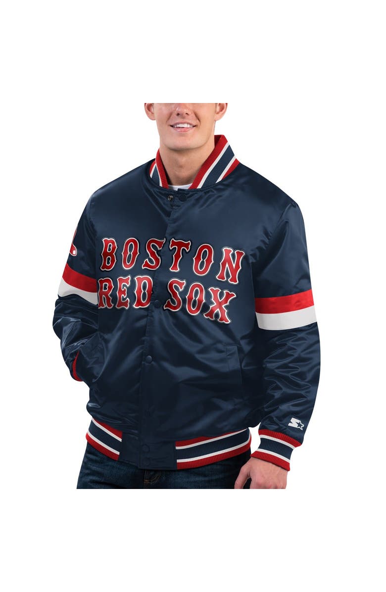 STARTER Men's Starter Navy Boston Red Sox Home Game Satin Full-Snap Varsity Jacket, Alternate, color, 