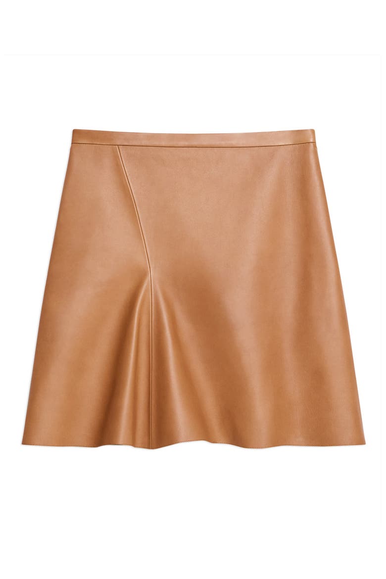 Side Flounce Leather Miniskirt, Alternate, color, BRIGHT COGNAC