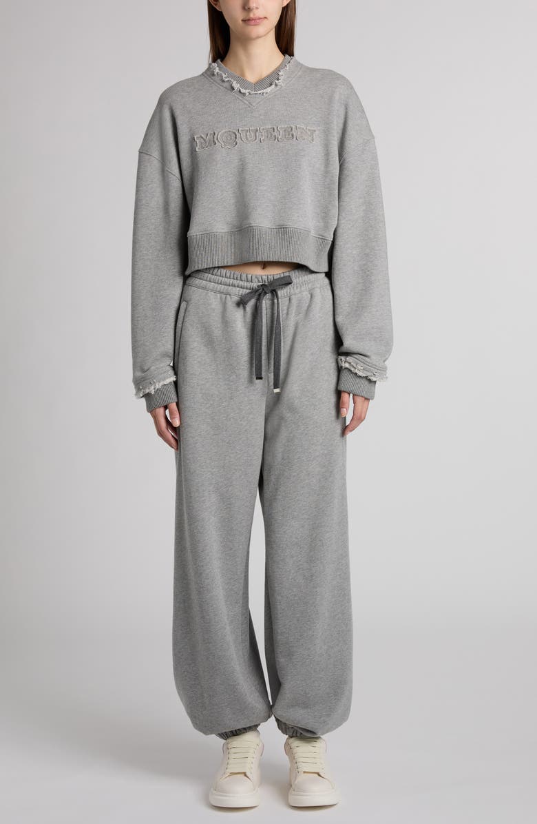 McQueen Distressed Crop French Terry Logo Sweatshirt, Alternate, color, 