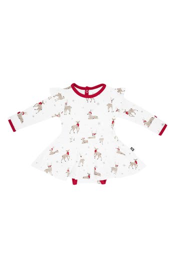 Kyte Baby Cloud Deer Long Sleeve Skirted Bodysuit In White