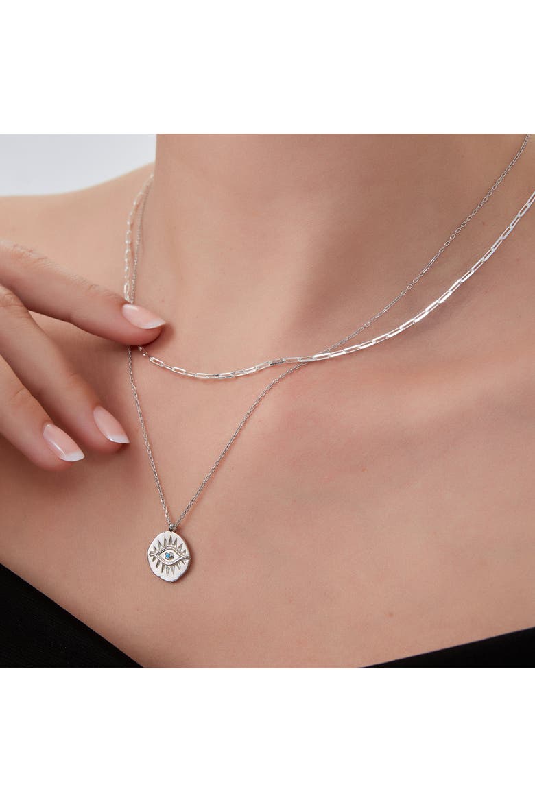 Eye Coin Sterling Silver Evil Eye Necklace, Alternate, color, Silver