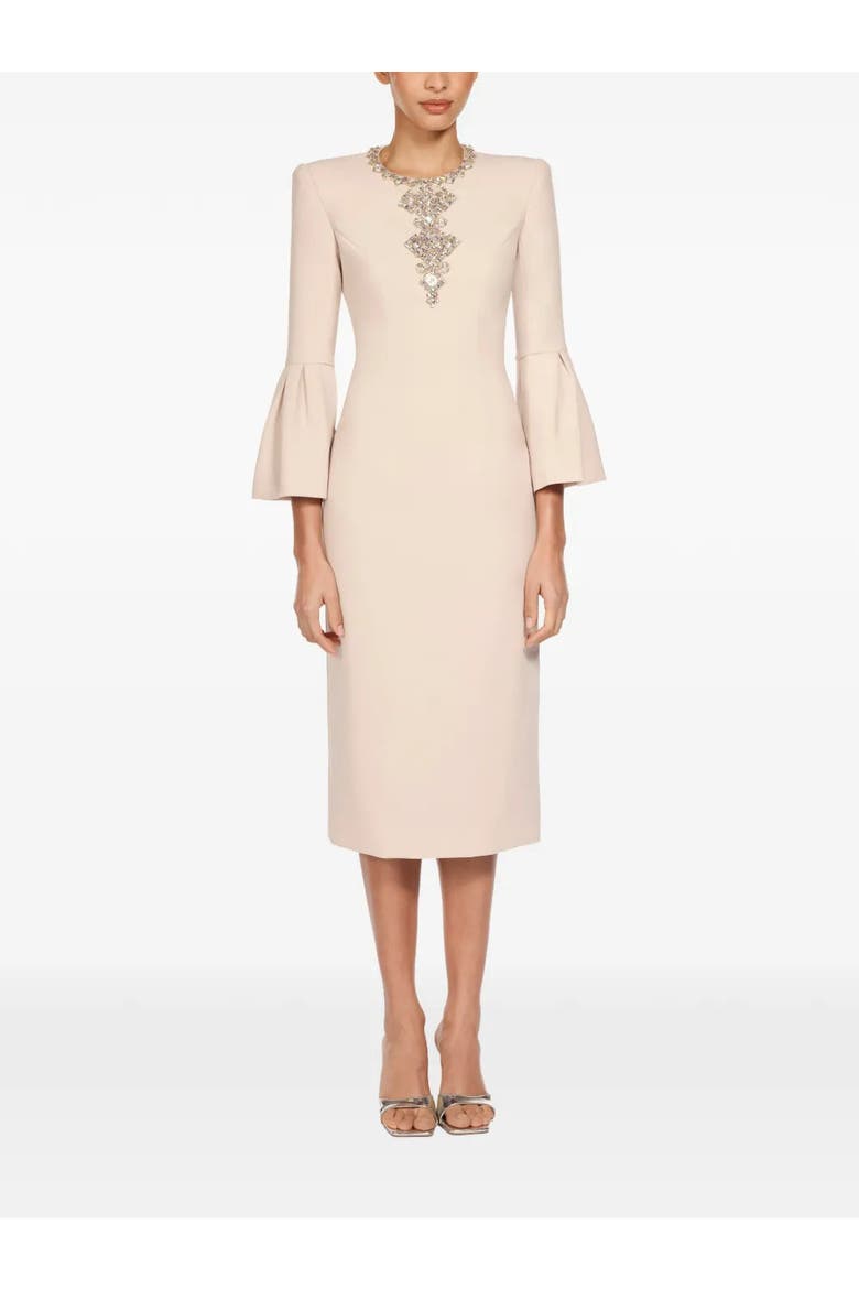 Margoni Bell-Sleeve Embellished Midi Dress, Alternate, color, Moonstone