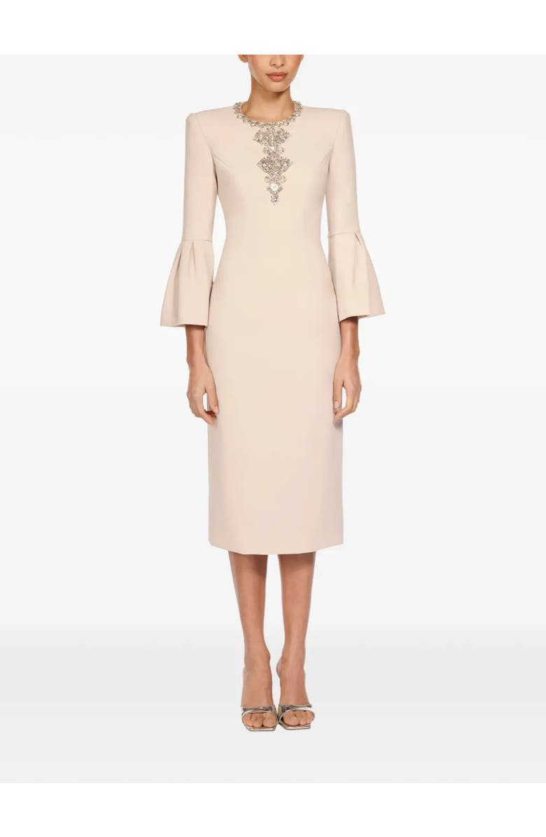 Jenny Packham Margoni Bell-Sleeve Embellished Midi Dress, Alternate, color, Moonstone