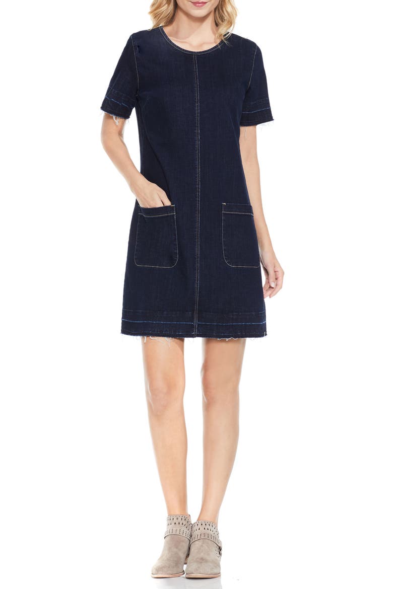 Release Hem Denim Dress, Main, color, DARK AUTHENTIC