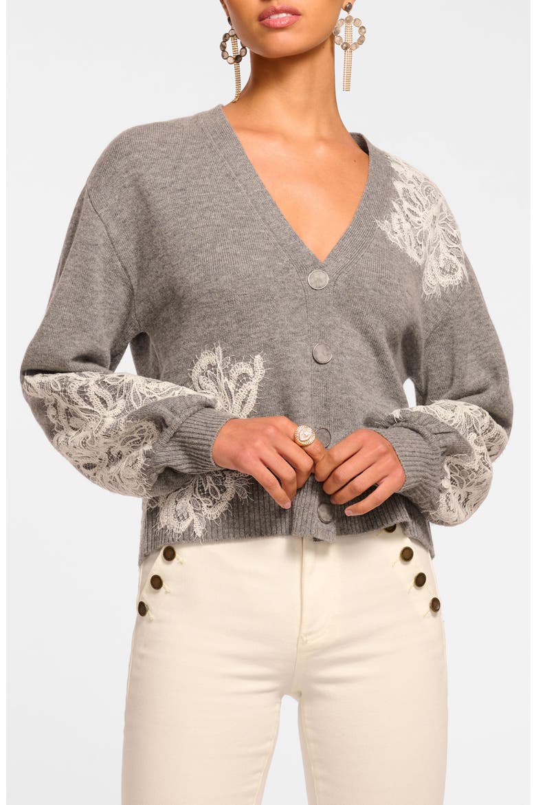 Ramy Brook Perry Lace Accent Wool & Cashmere Cardigan (Women