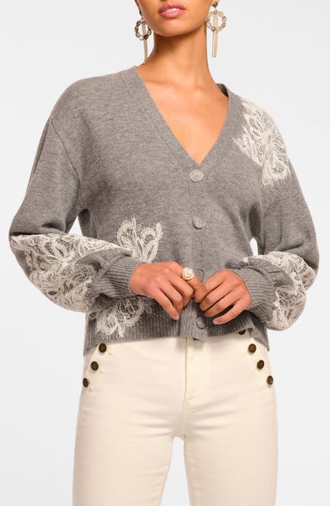 Perry Lace Accent Wool & Cashmere Cardigan