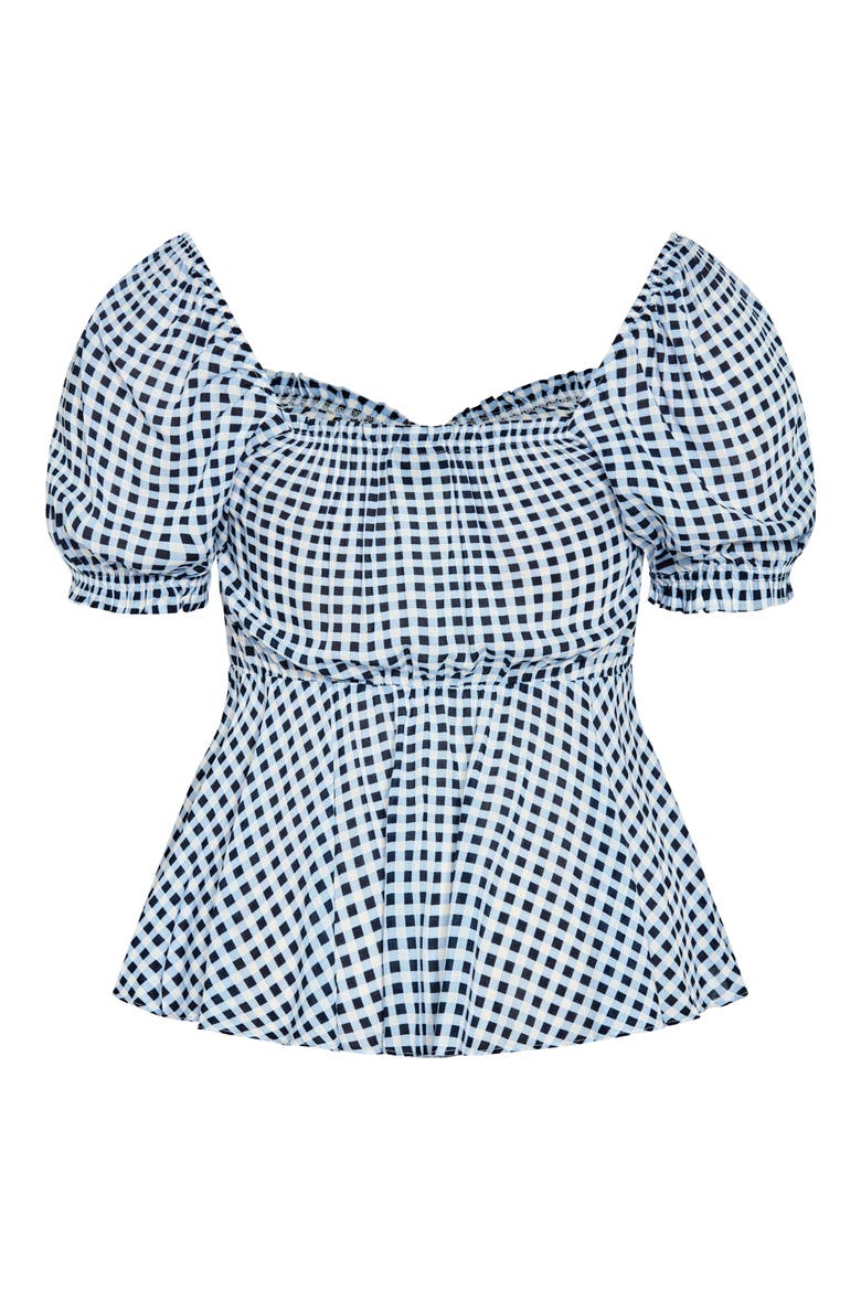 Isobel Gingham Puff Sleeve Peplum Top, Alternate, color, NAVY CHECK