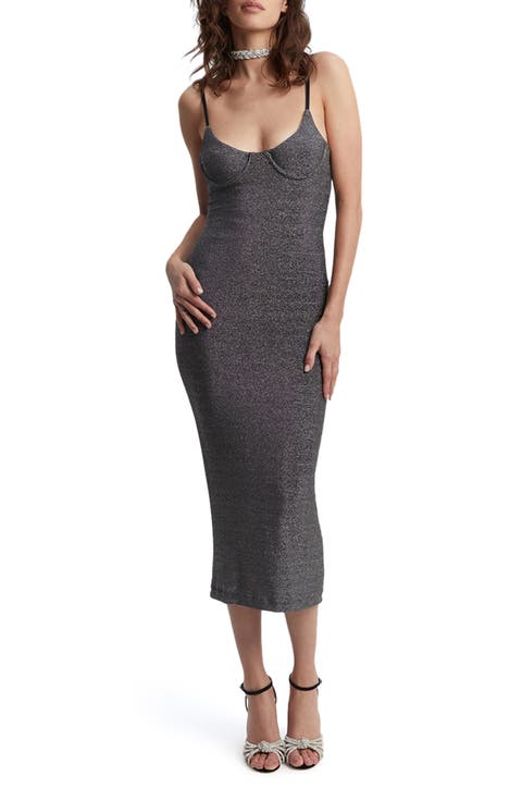 Saoirse Metallic Body-Con Midi Dress