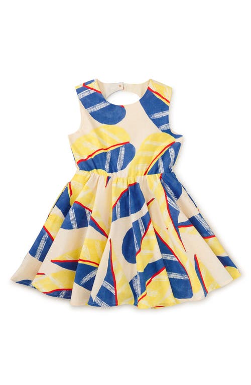 Tea Collection Open Back Twirl Dress in Oversized Tropical Leaf 