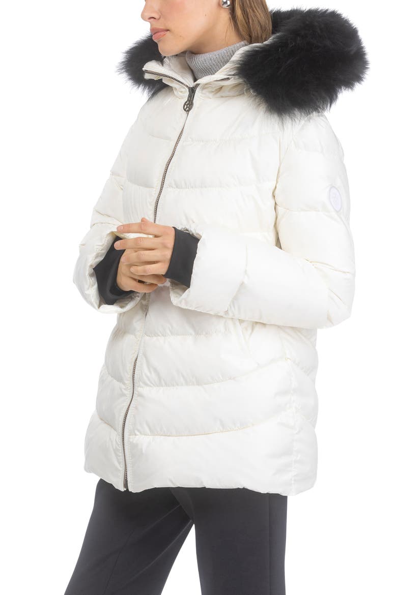 Apres-Ski Mid Jacket With Detachable Genuine Shearling Hood Trim, Alternate, color, IVORY/BLACK