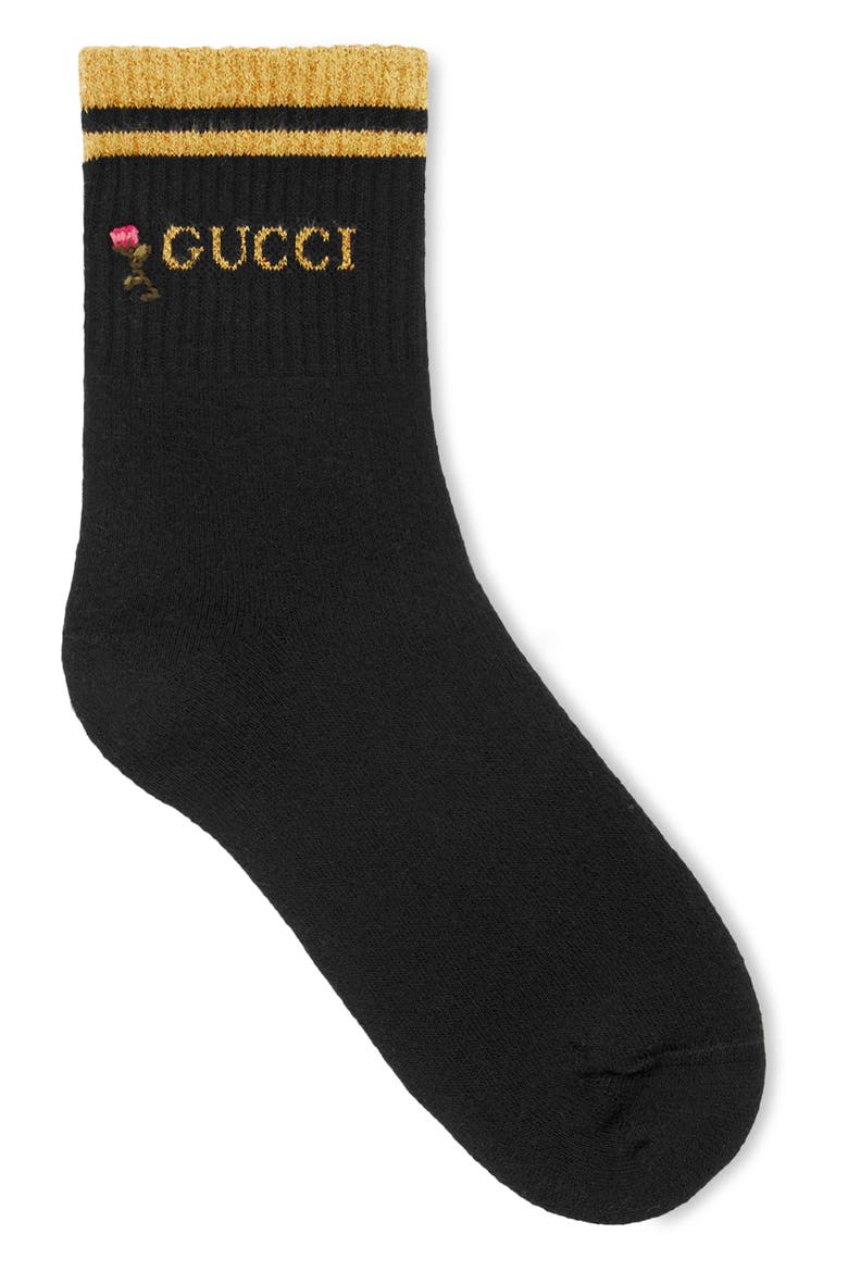 Metallic Logo Crew Socks, Alternate, color, BLACK/ YELLOW