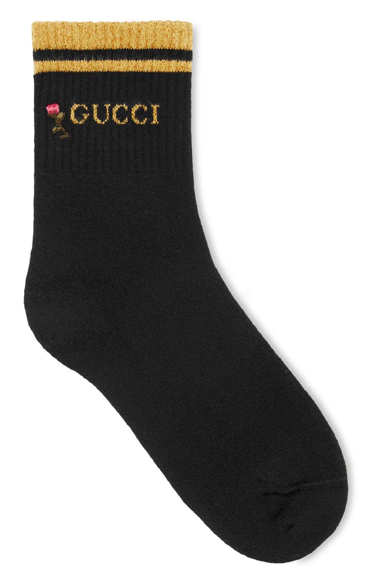 Gucci Metallic Logo Crew Socks, Alternate, color, 