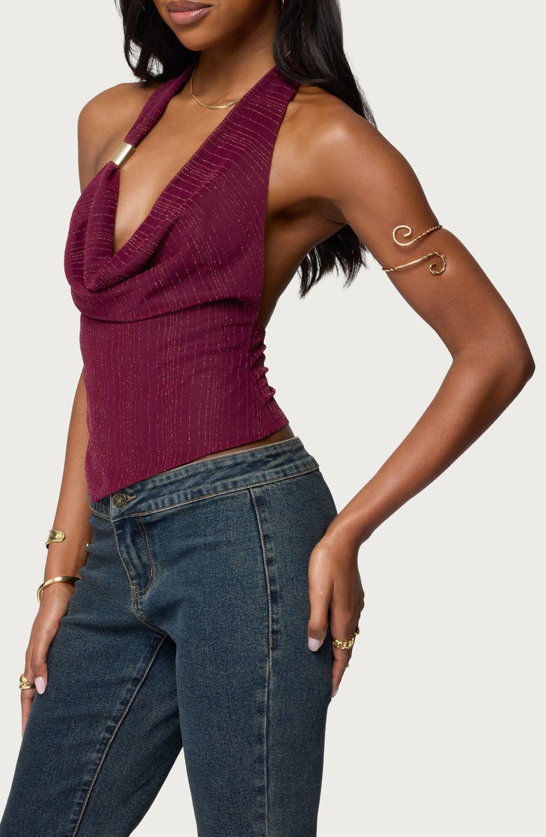 EDIKTED Mimi Textured Mesh Asymmetric Sleeveless Top, Alternate, color, Burgundy