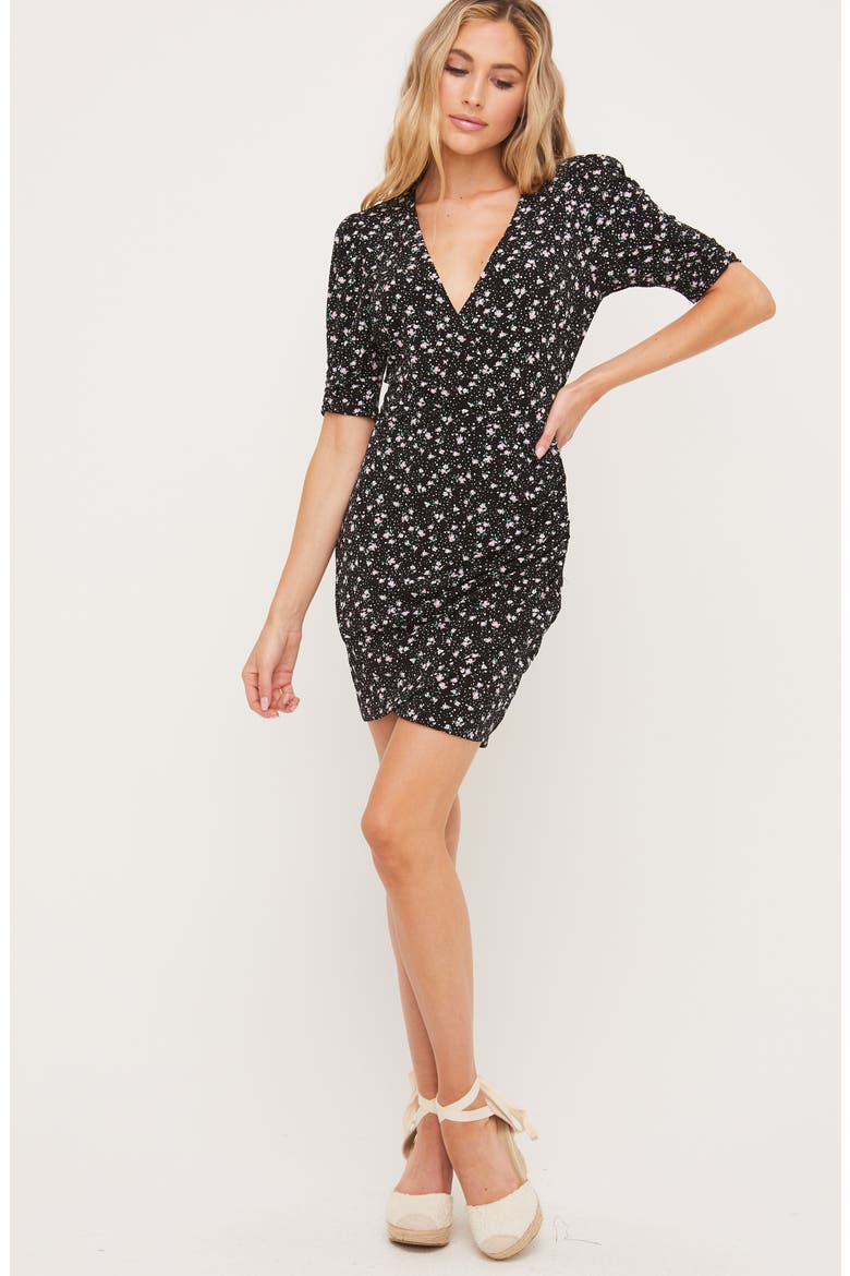 Ruched Detail Minidress, Alternate, color, BLACK DITSY