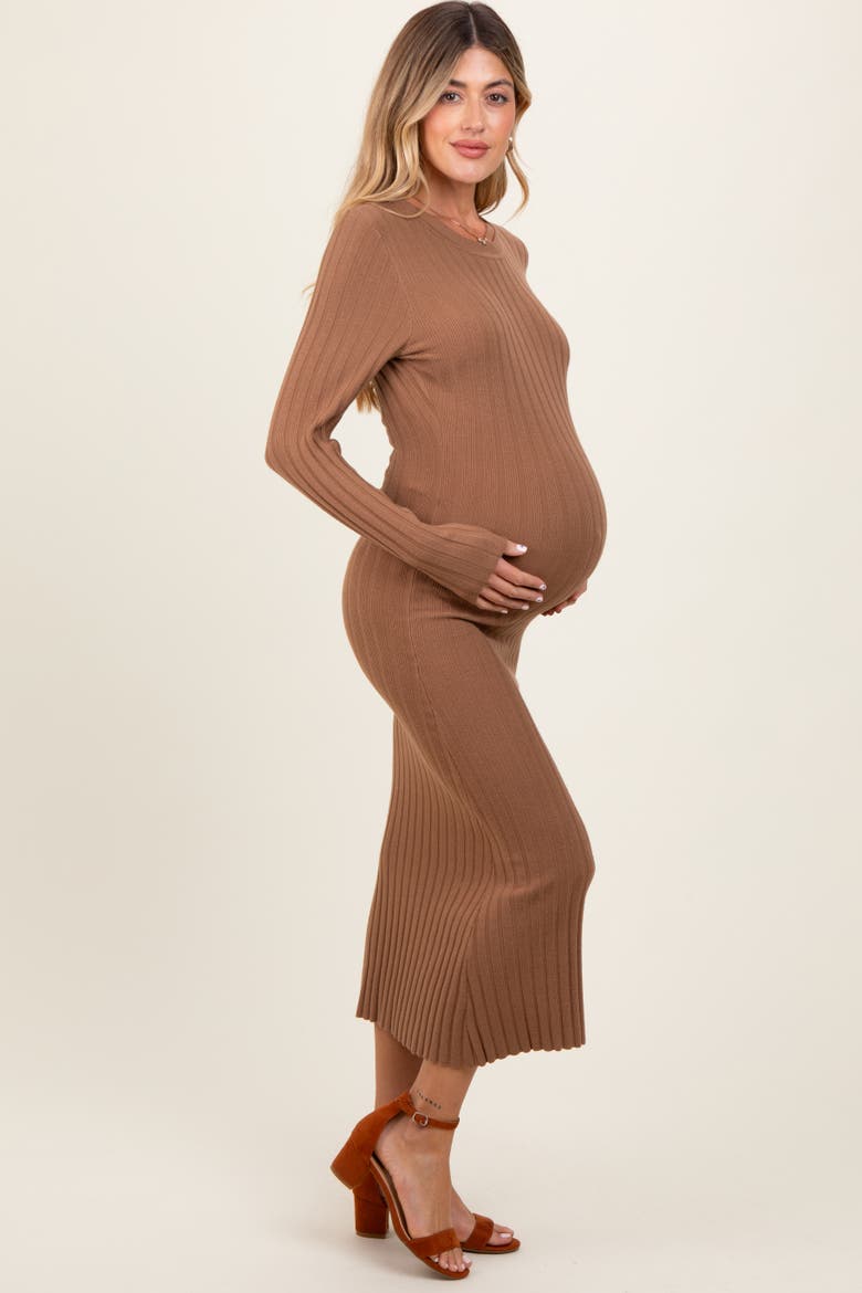 Ribbed Knit Fitted Midi Sweater Dress, Alternate, color, Mocha