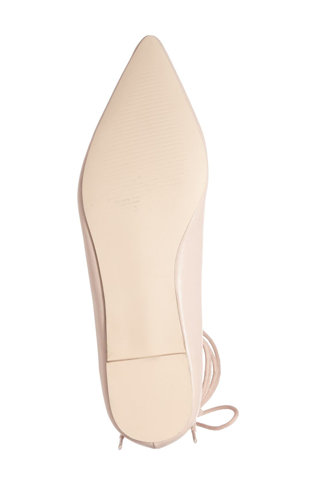 'Rian' Ghillie Lace Pointy Toe Flat, Alternate, color, NUDE FAUX LEATHER
