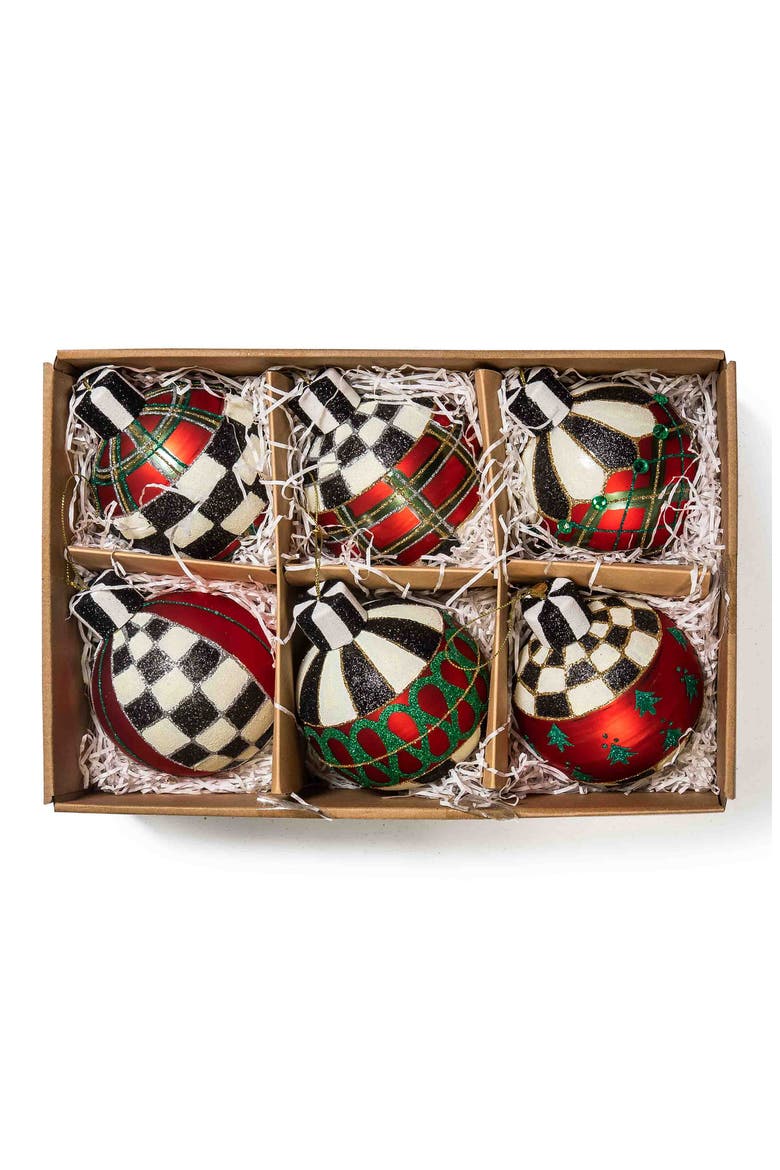 Tartan Glass Ball Ornaments, Alternate, color, RED