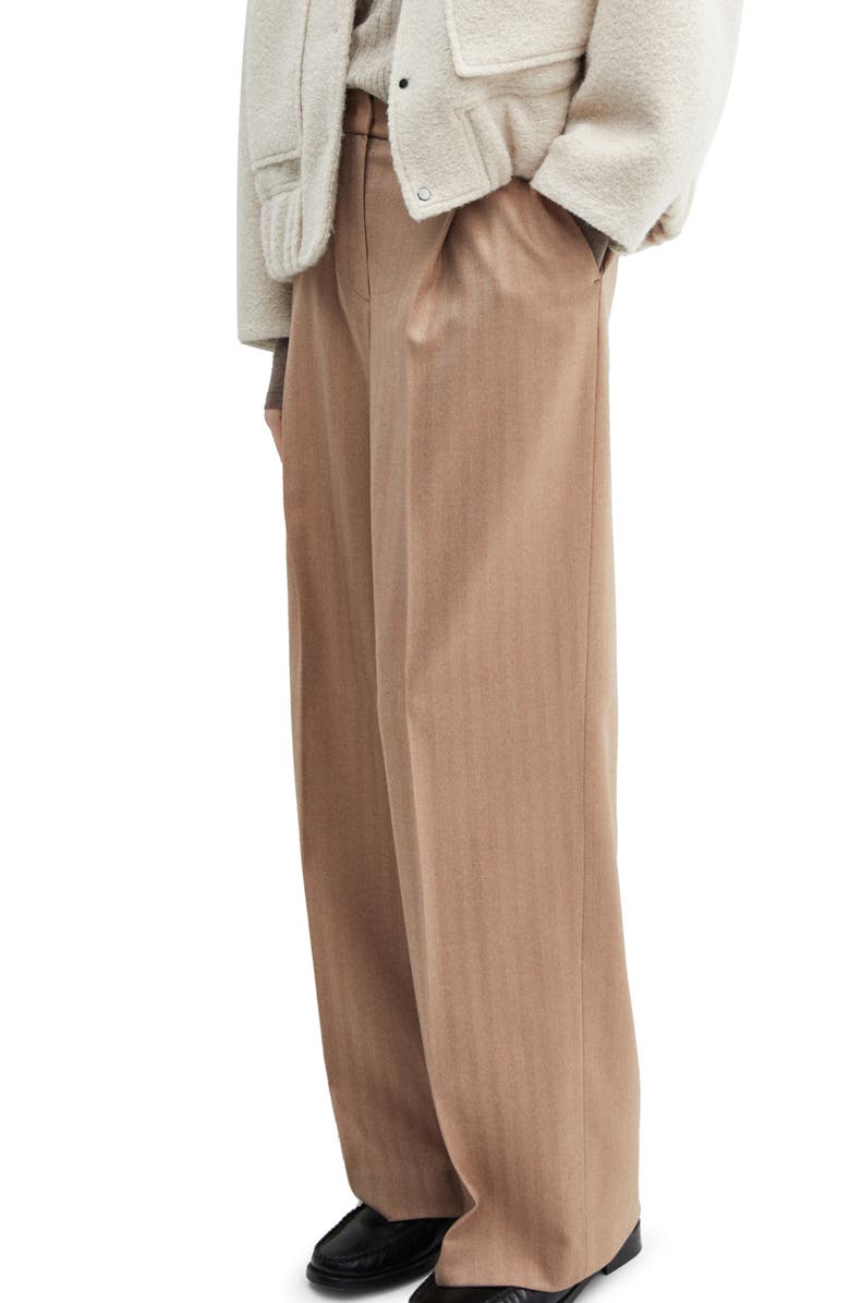MANGO Herringbone Pleated Wide Leg Pants, Alternate, color, 