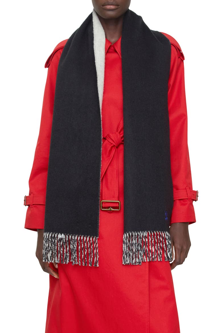 Reversible EKD Embroidered Cashmere Scarf, Alternate, color, BLACK/ MITTEN GREY