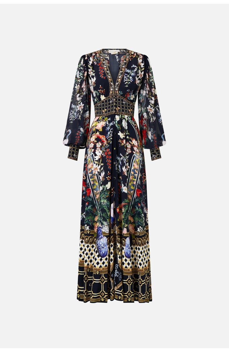 Camilla Shaped Waistband Dress With Gathered Sleeves Palacio Poetry, Main, color,