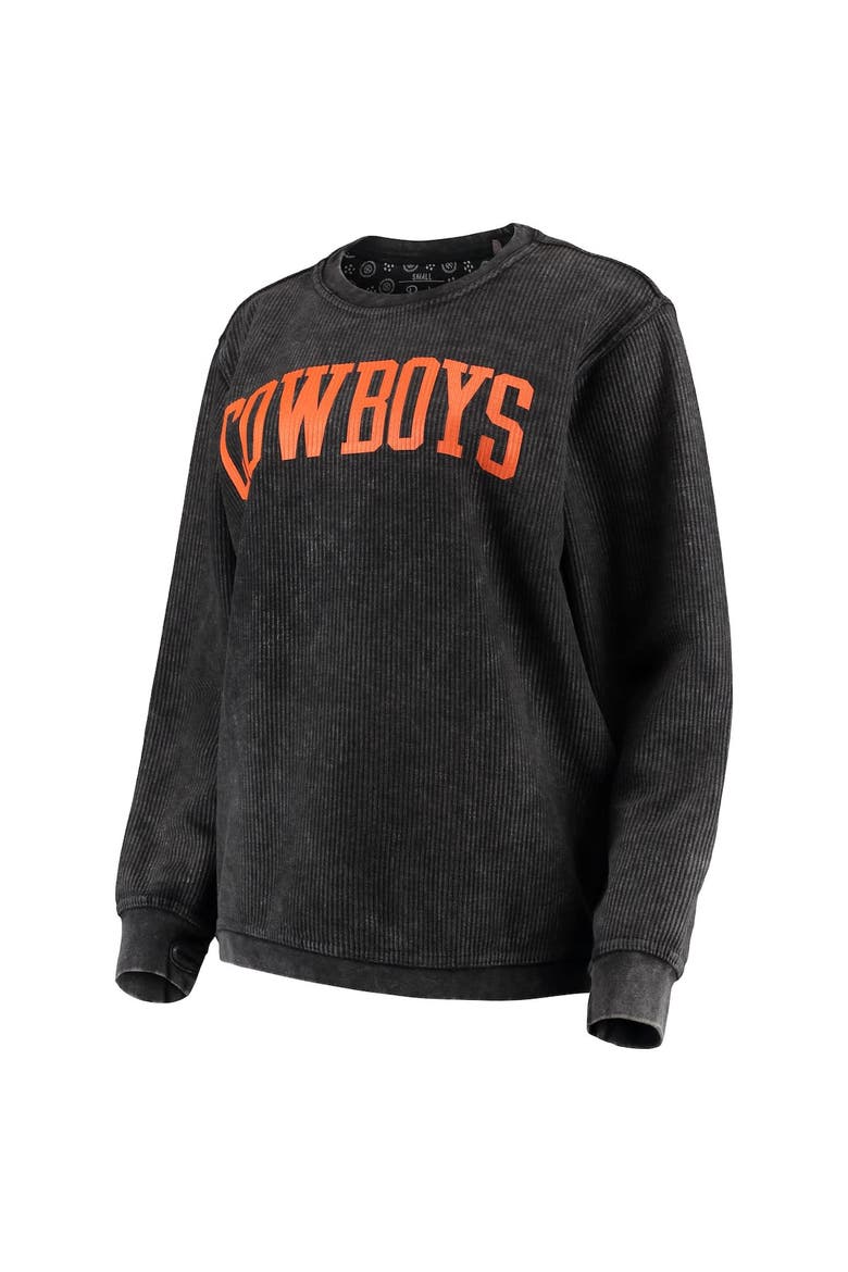 Women's Pressbox Black Oklahoma State Cowboys Comfy Cord Vintage Wash Basic Arch Pullover Sweatshirt, Main, color, Black