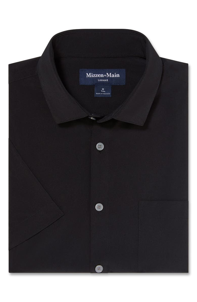 Mizzen+Main Leeward Trim Fit Short Sleeve Button-Up Shirt, Alternate, color, Black Solid