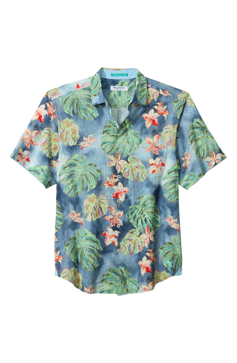 Tommy Bahama Nova Wave Mira Jungle Floral Short Sleeve Seersucker Button-Up Shirt, Alternate, color, Bering Blue