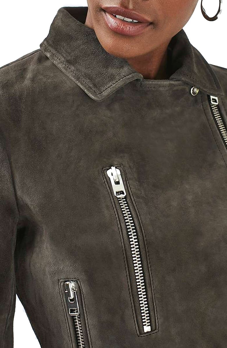 Topshop 'Julie' Suede Moto Jacket, Alternate, color,