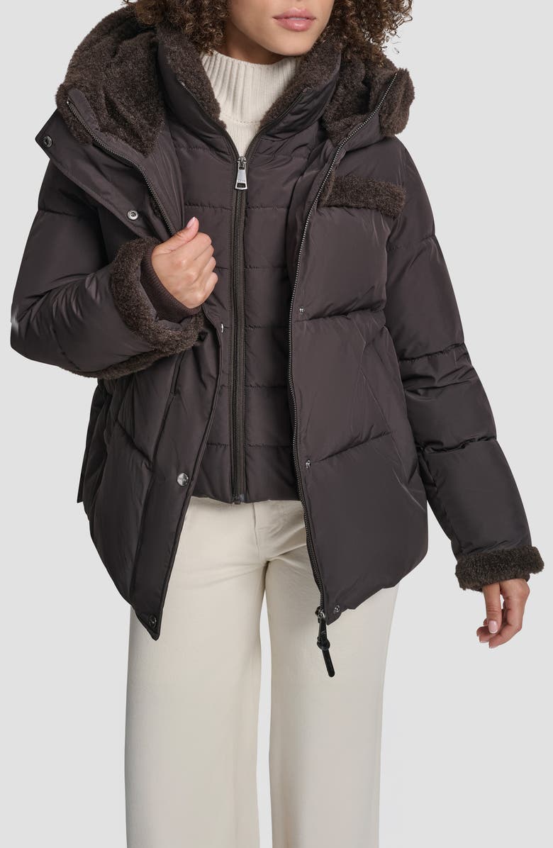 DKNY Faux Fur Spill Hooded Puffer Jacket, Alternate, color, Bitter