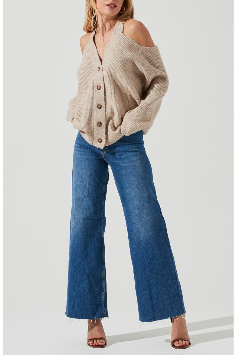 the Label Cold Shoulder Cardigan, Alternate, color, TAUPE