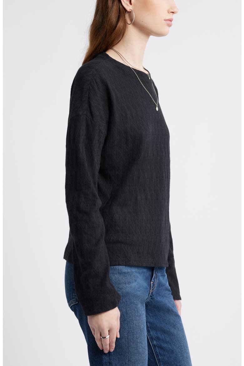 Pointelle Cotton Crewneck Knit Top, Alternate, color, BLACK