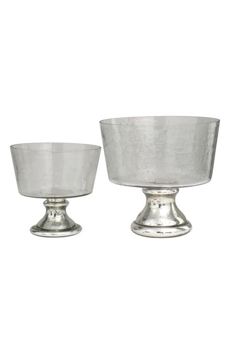 Set of 2 Silver Glass Decorative Bowls