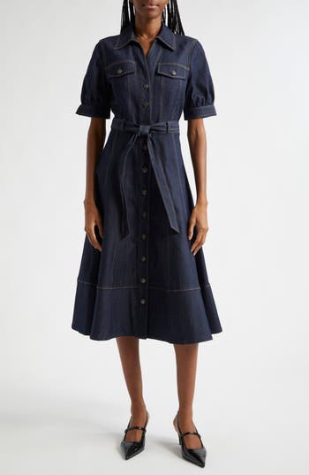 Cinq À Sept Suzie Short Sleeve Denim Midi Dress
