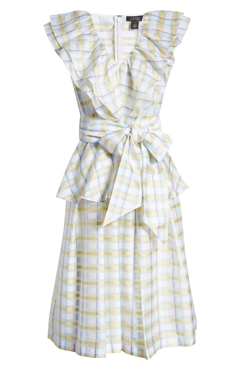 Halogen<sup>®</sup> x Atlantic-Pacific Bow Front Plaid Ruffle Dress, Main, color, 
