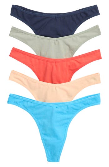 NORDSTROM RACK NORDSTROM RACK ASSORTED 5-PACK STRETCH COTTON THONGS