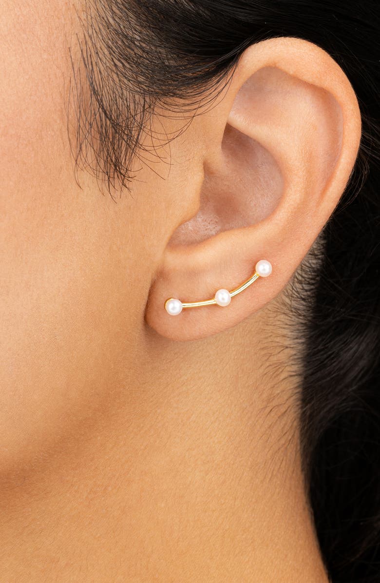 Sterling Forever Isabel Faux Pearl Trio Crawler Earrings, Alternate, color, Gold