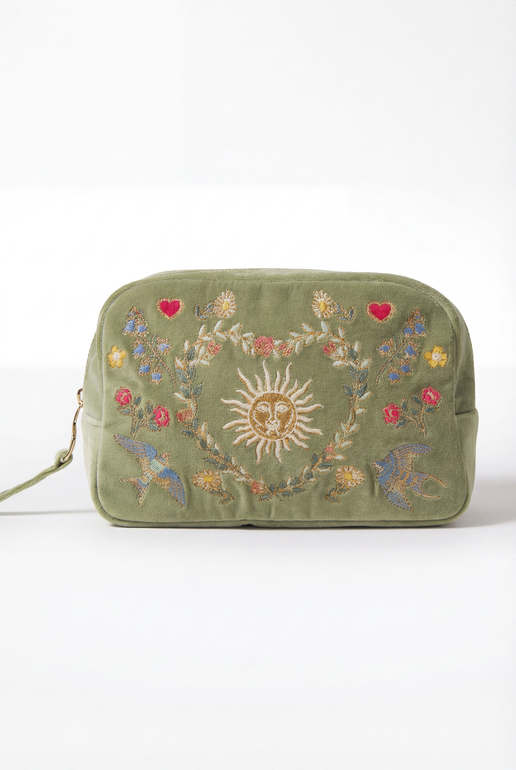 Earth Goddess Velvet Makeup Bag, Main, color, Olive